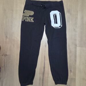 Vtg 11' PINK Lowrise Black Purdue University Drawstring Athletic Pants EUC S